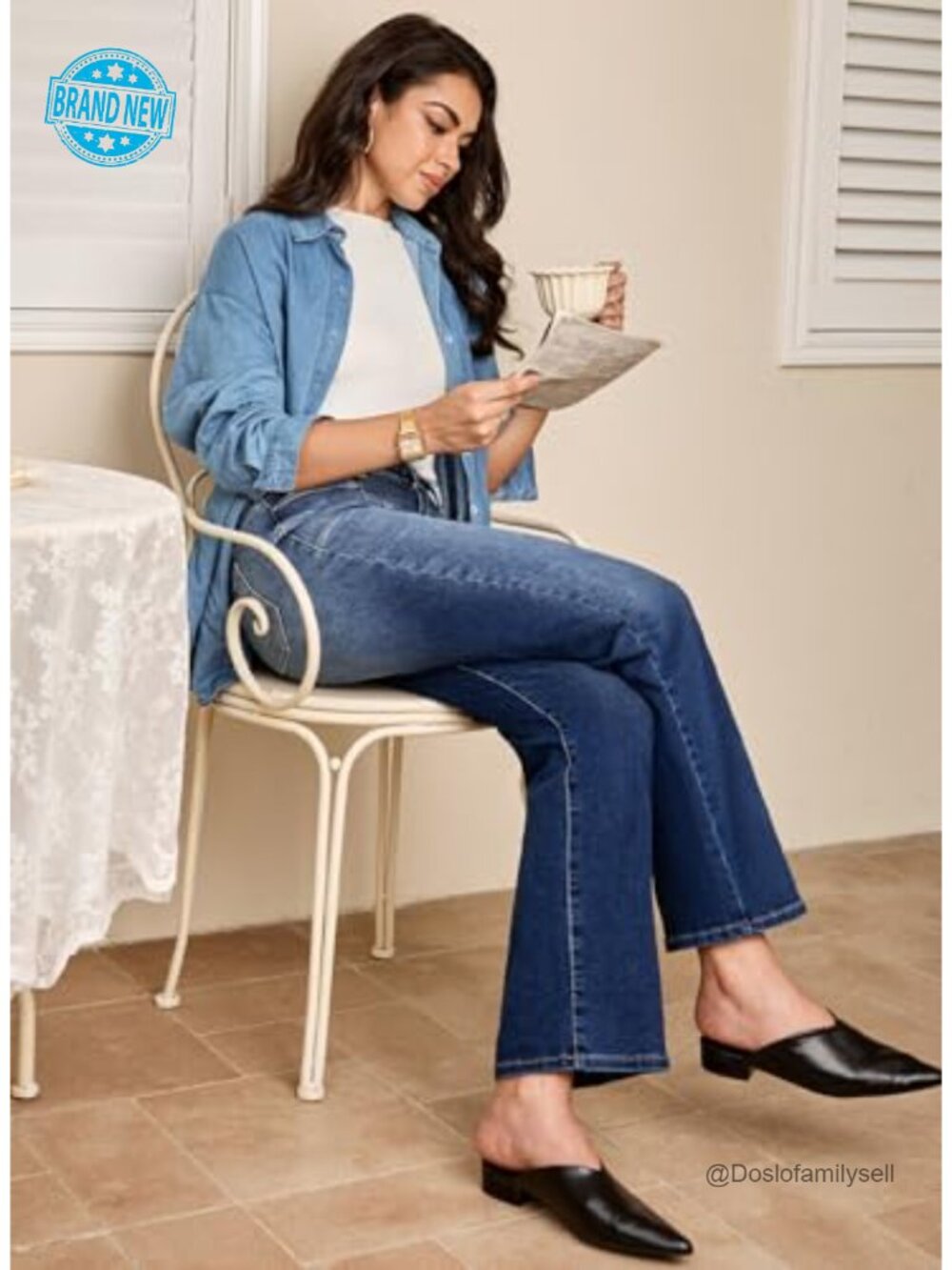 Wide Leg Jeans High Waisted Stretchy Buttoned Denim Pants Trendy 2025 with - Picture 3 of 7